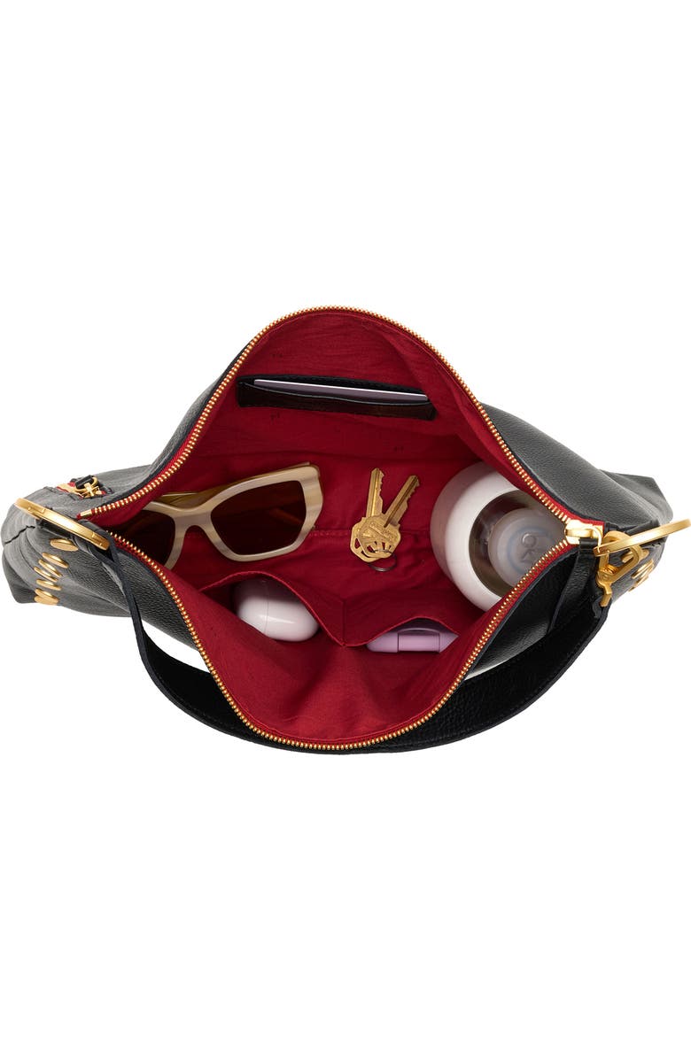 HAMMITT Large Kyle Leather Shoulder Bag, Alternate, color, Black/Brushed Gold Red Zip