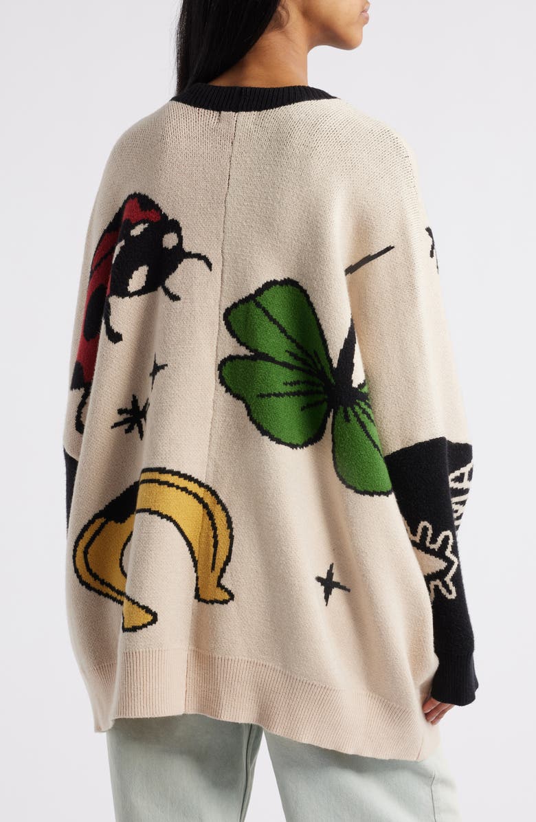 Dressed in Lala Lucky Clover Oversize Cardigan, Alternate, color, Beige/ Black