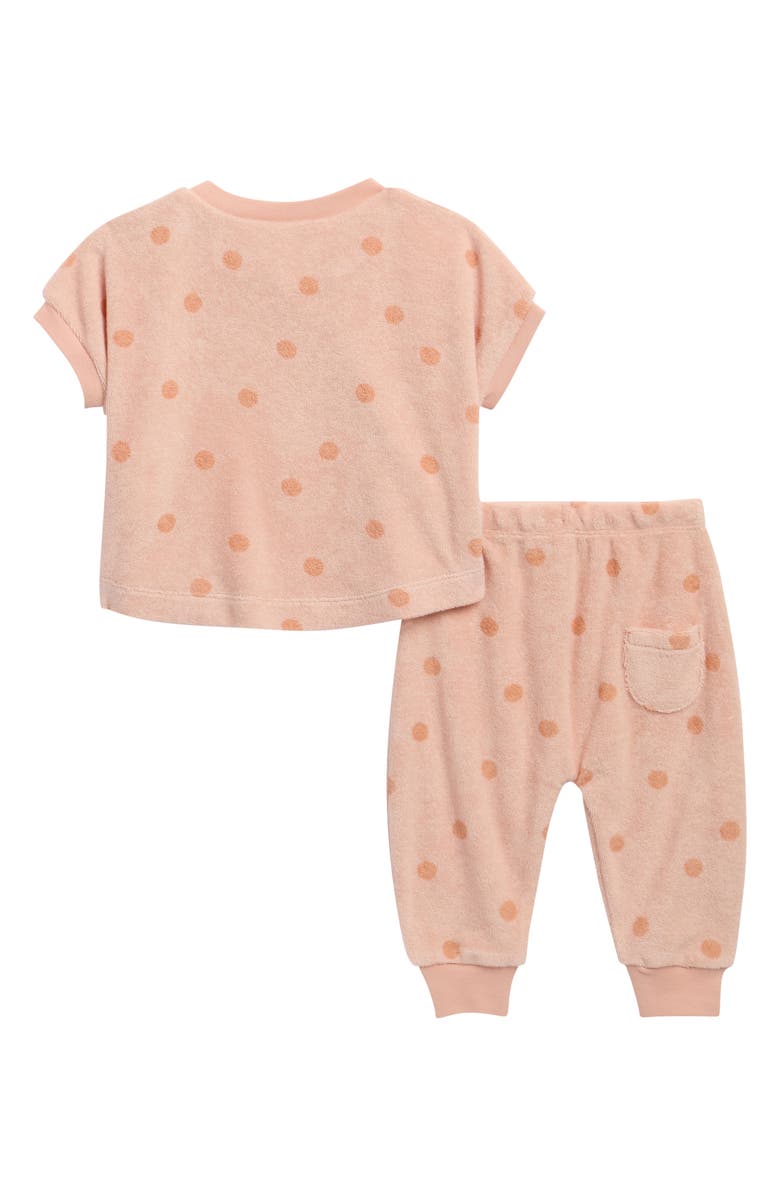 QUINCY MAE Kids' Polka Dot Terry T-Shirt & Pants Set, Alternate, color, Melon