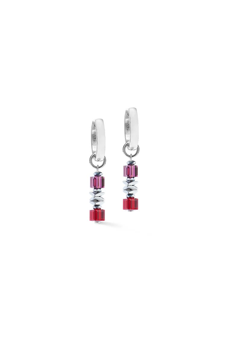 Wave Cube Flow Silver Hoop Earrings, Alternate, color, Red