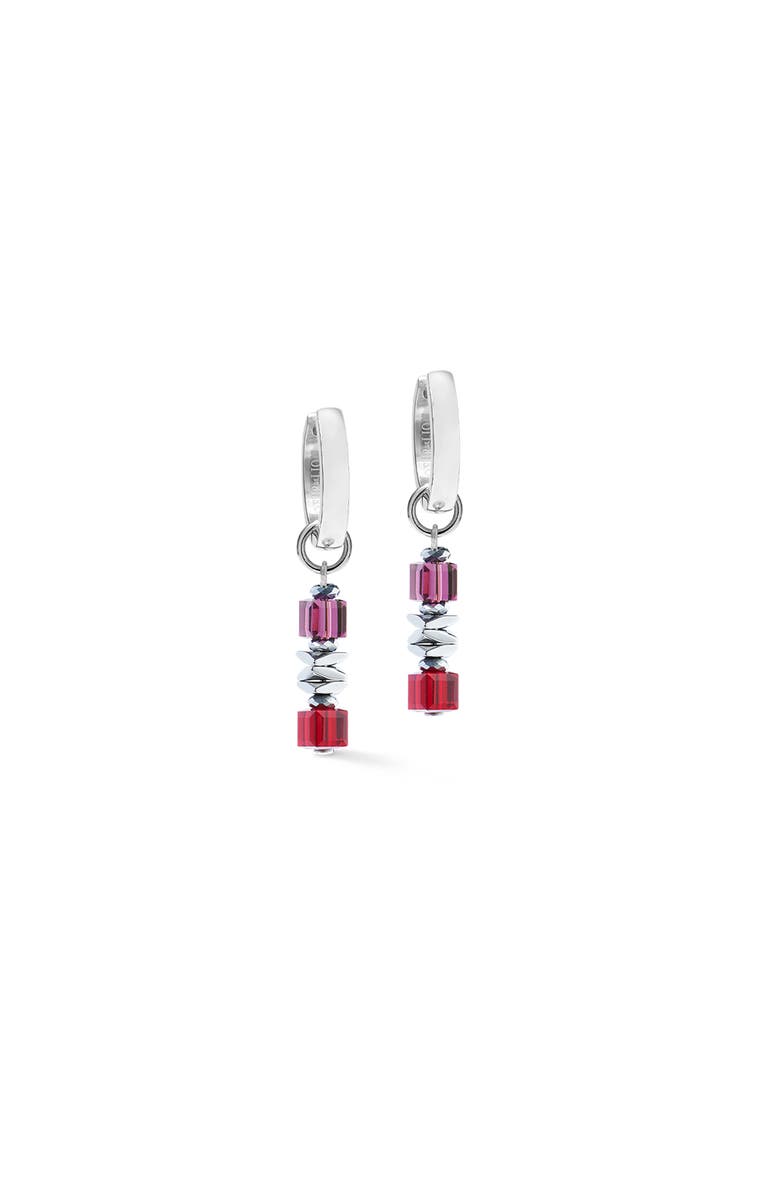 COEUR DE LION Wave Cube Flow Silver Hoop Earrings, Alternate, color, Red