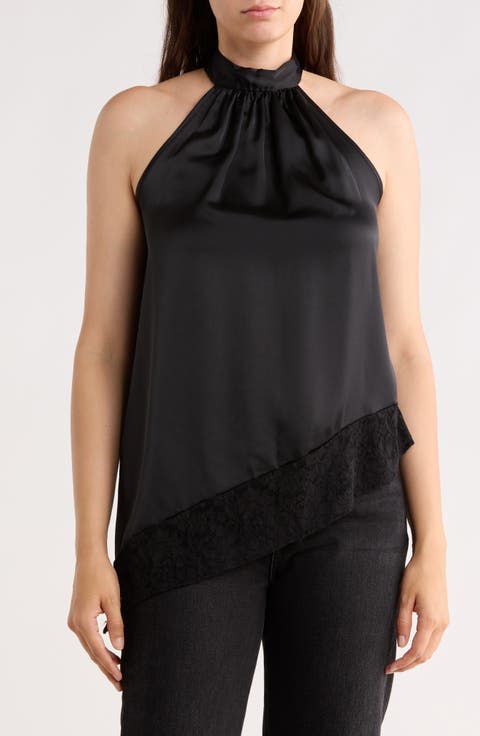 Satin Lace Asymmetrical Halter Top