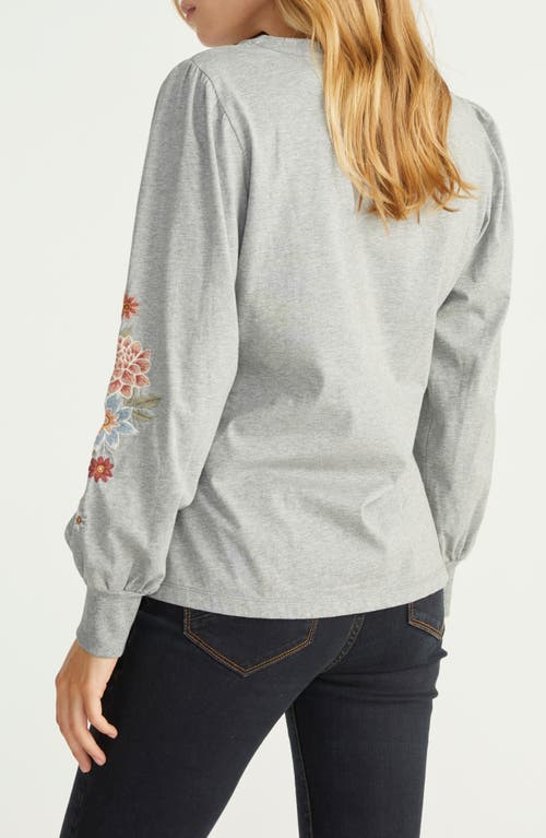 Driftwood Clare X Neptune Floral Embroidered Long Sleeve T-shirt In Grey