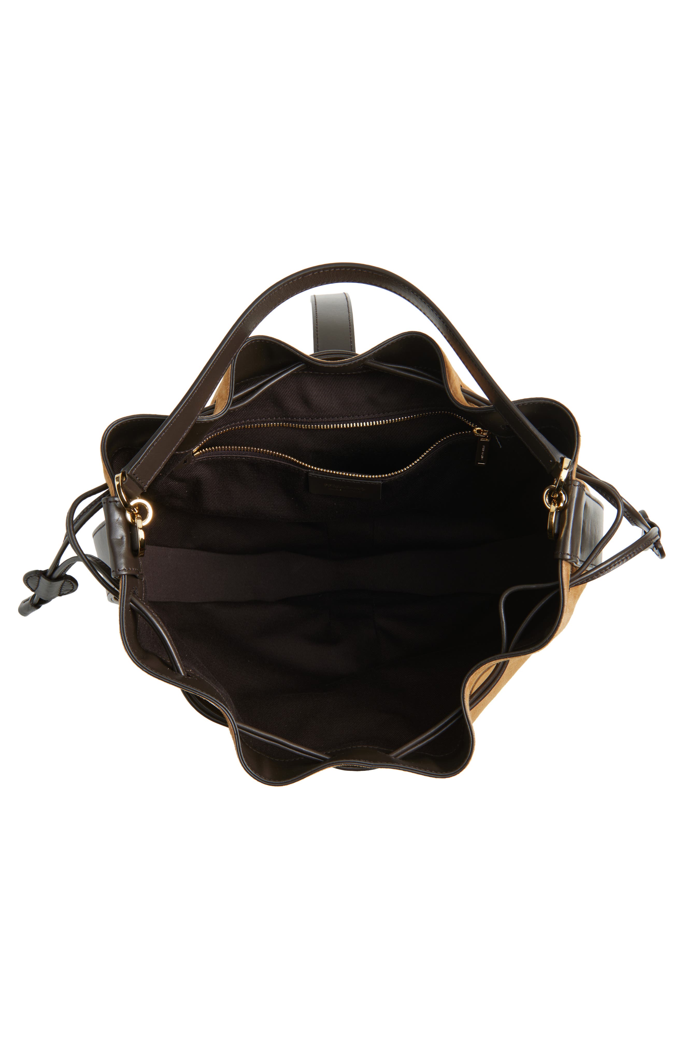 FERRAGAMO Hug Leather & Suede Bucket Bag, Alternate, color, Naturale 6 Testa Di Moro