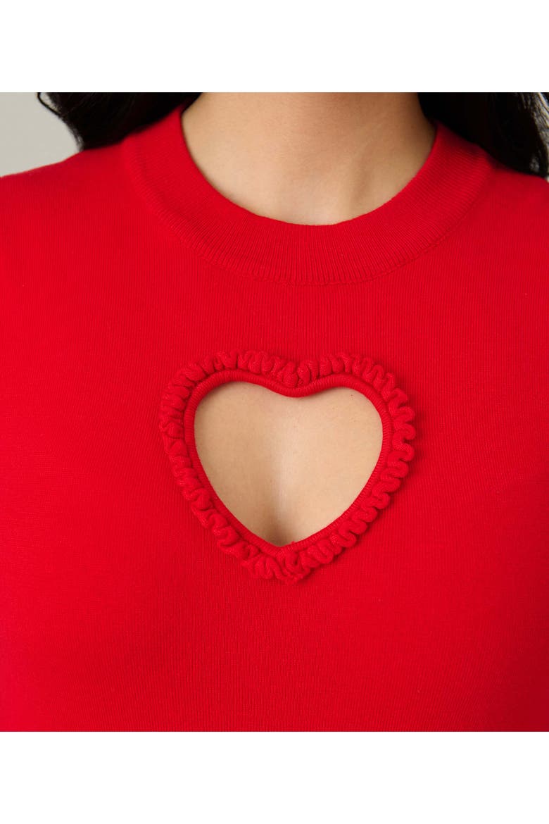 Printed Heart Cutout Knit Sweater, Alternate, color, Solid Red