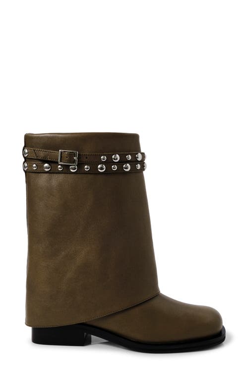 Free People Scorpio Studded Foldover Bootie In Olive Leather