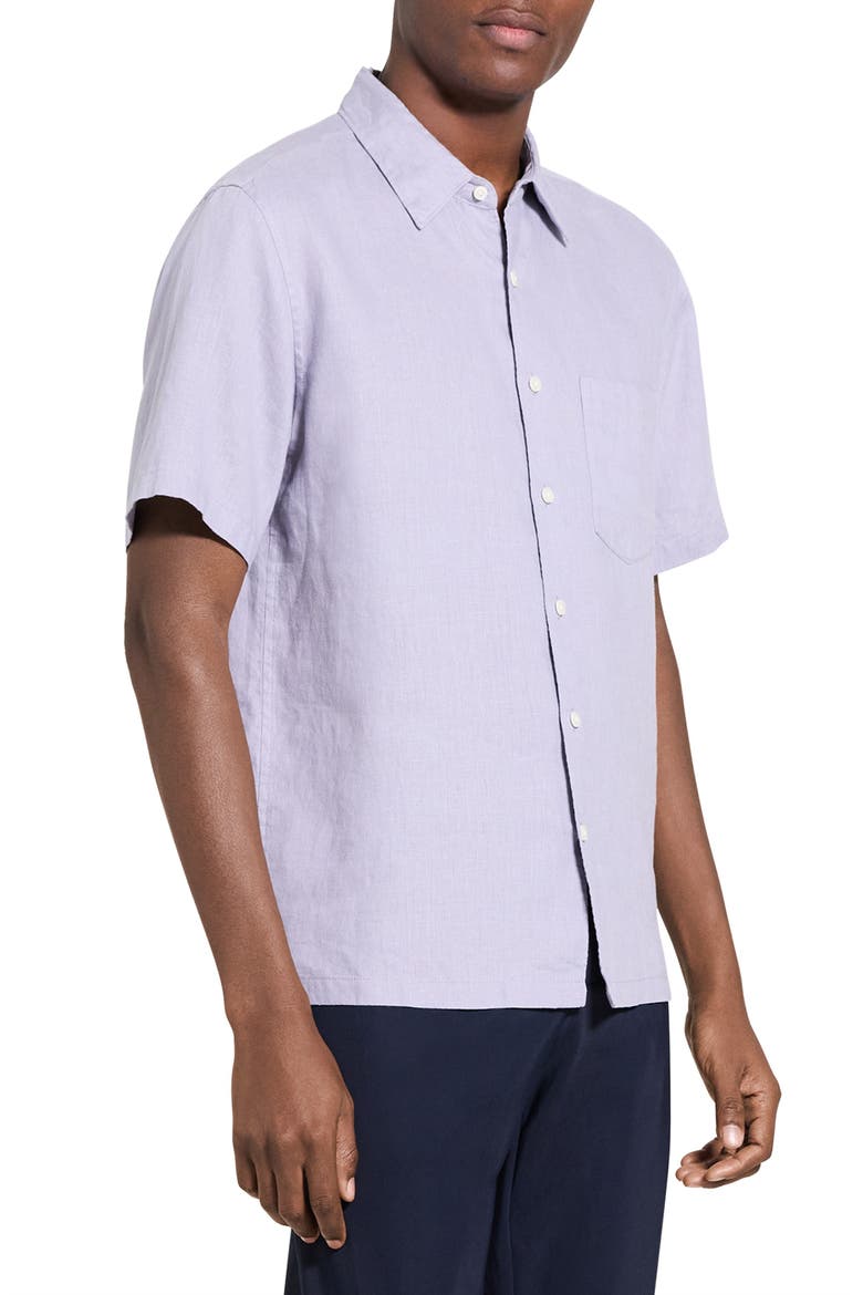 Irving Solid Short Sleeve Linen Button-Up Shirt, Alternate, color, GRAY LILAC