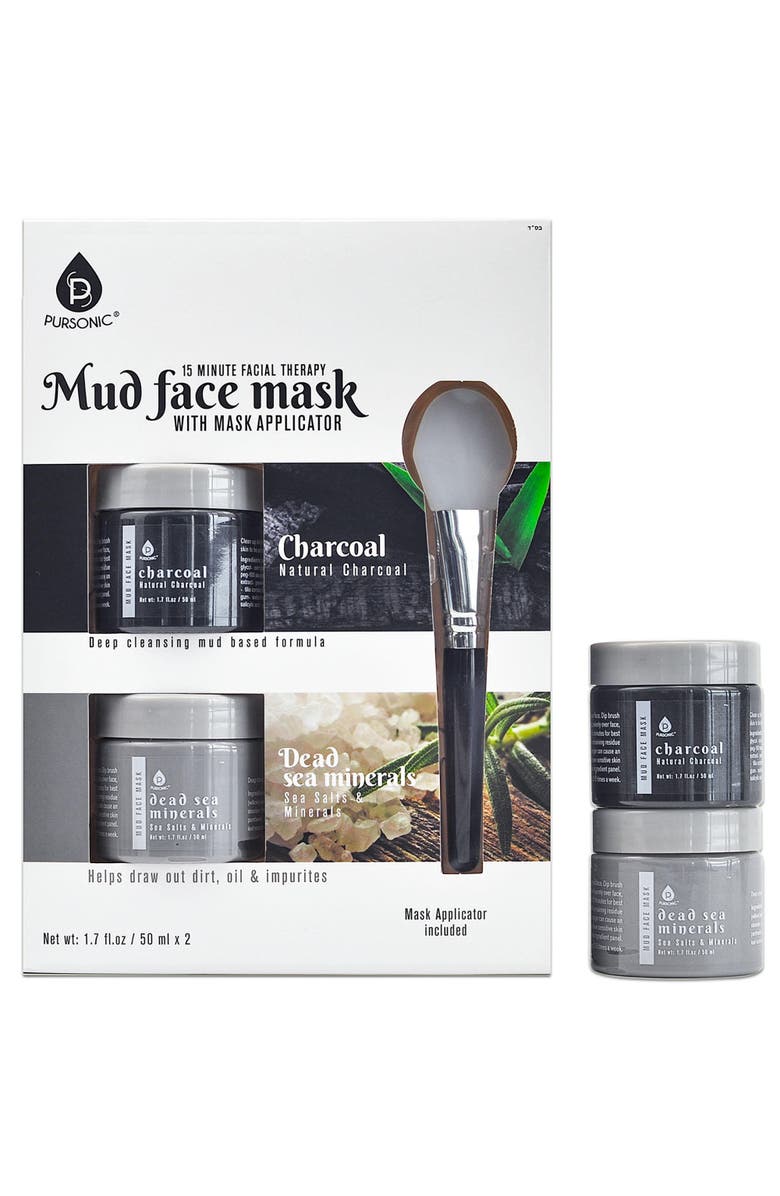 PURSONIC 2 Pack Facial Therapy Mud Face Mask with Mask Applicator, Alternate, color, Grey