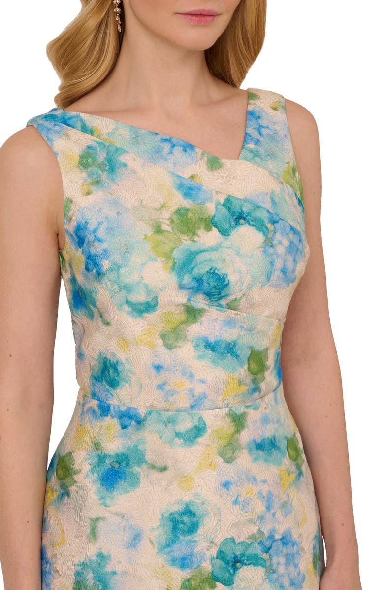 Adrianna Papell Asymmetric Metallic Jacquard Dress, Alternate, color,