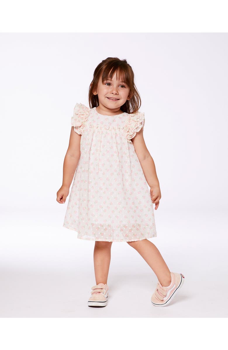 Deux par Deux Little Girl's Printed Dress With Frills Pale Pink And Flowers, Alternate, color, Pale Pink And Flowers