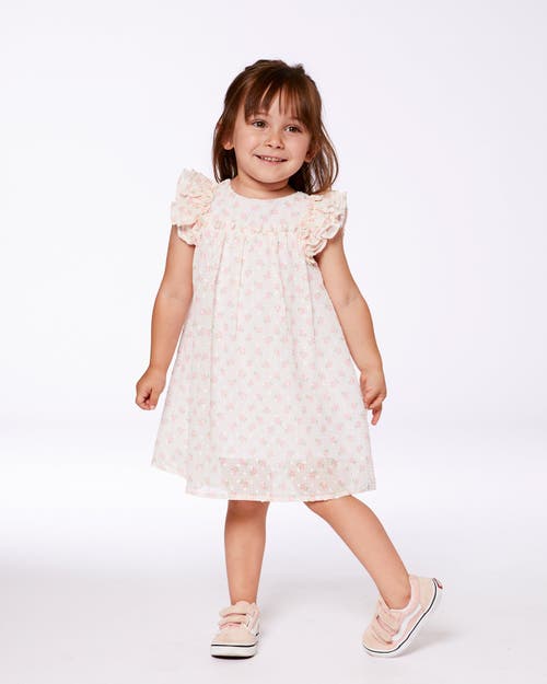 Deux Par Deux Baby Girl's Printed Dress With Frills Pale Pink And Flowers In Pale Pink And Flowers