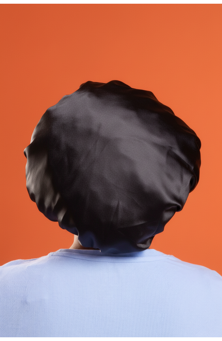 Hello Updo 100% Silk Night Bonnet, Alternate, color, Black