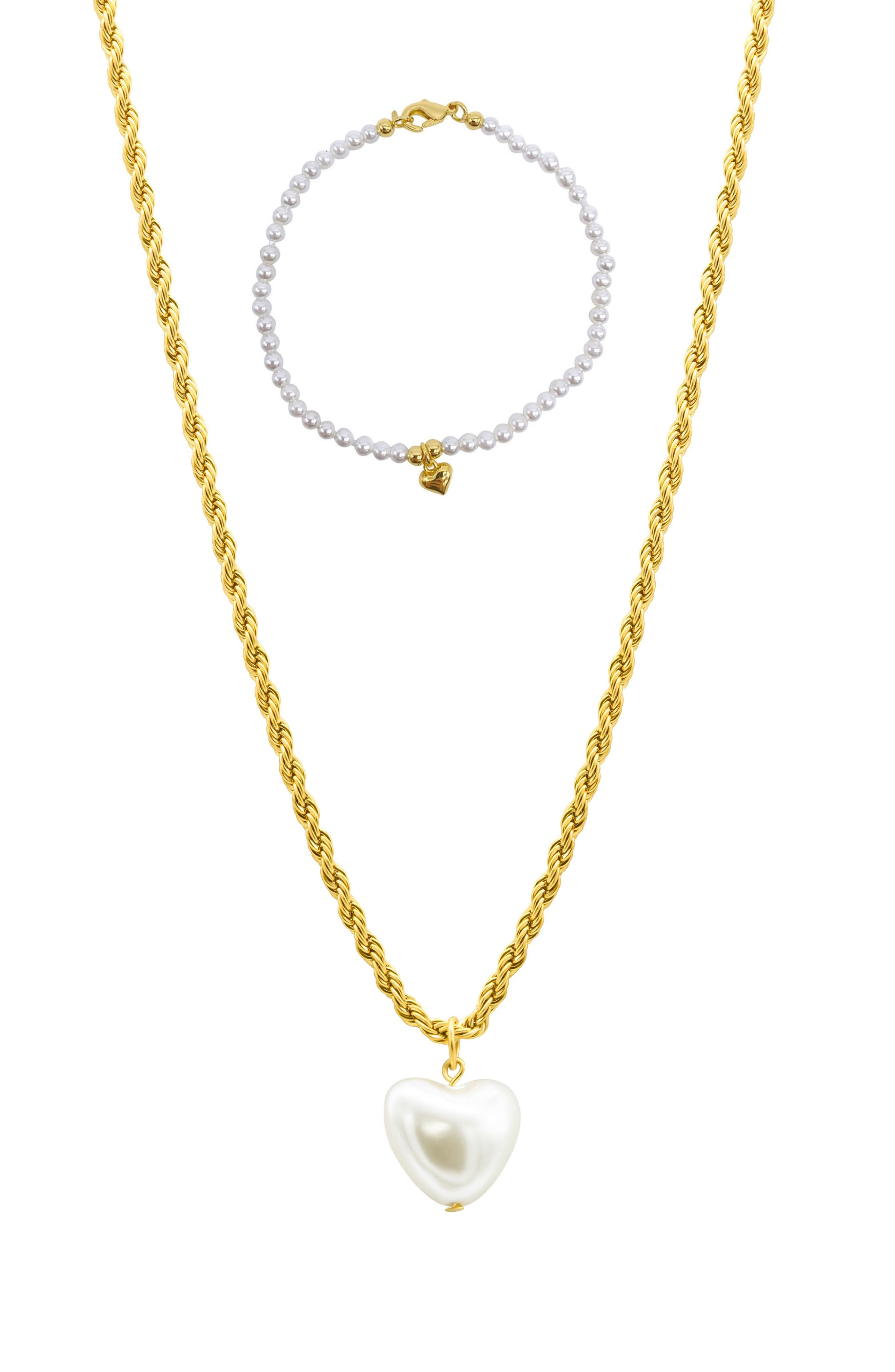 Adornia Faux Pearl Pendant Necklace & Bracelet Set