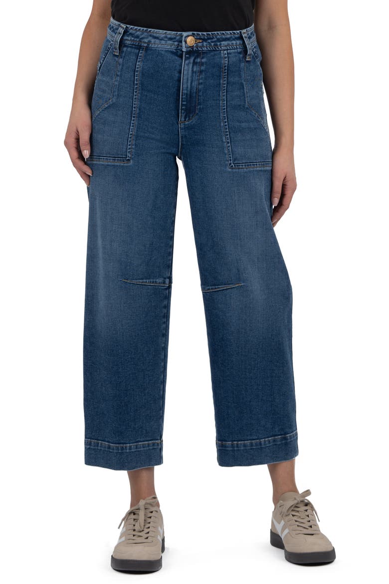 Ashton High Waist Crop Wide Leg Barrel Jeans, Main, color, MEDIUM WASH
