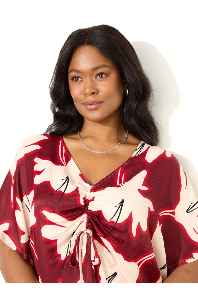 Live Unlimited Floral Print Ruched Front Blouse, Alternate, color, Red Floral