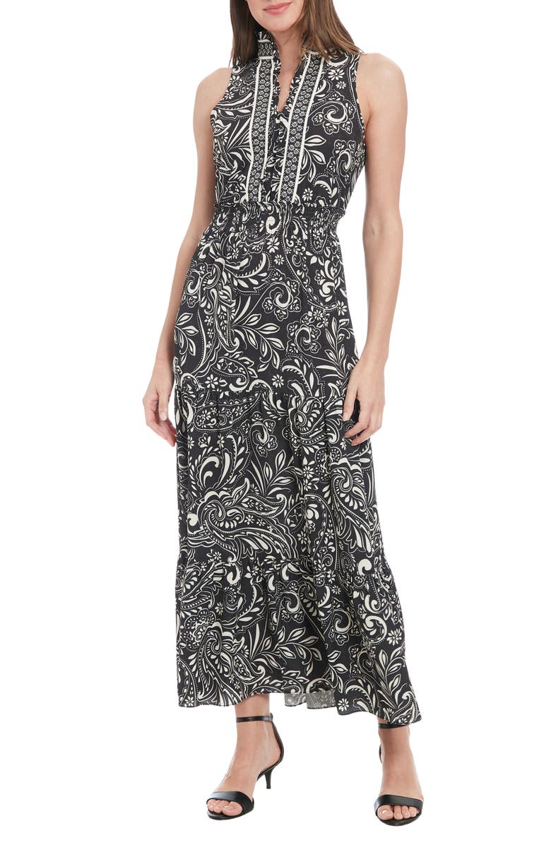 London Times Paisley Sleeveless Maxi Dress, Main, color, Ivory/ Charcoal