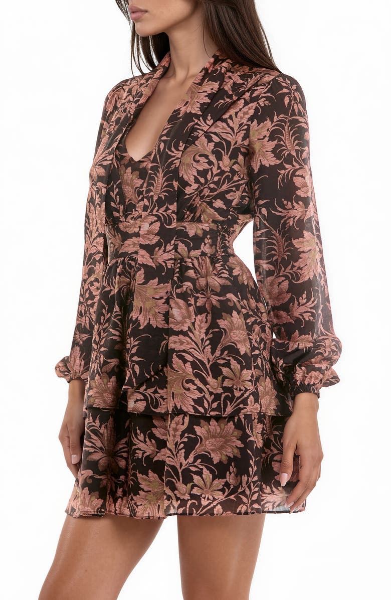 Socialite Floral Print Tiered Long Sleeve Minidress, Alternate, color,
