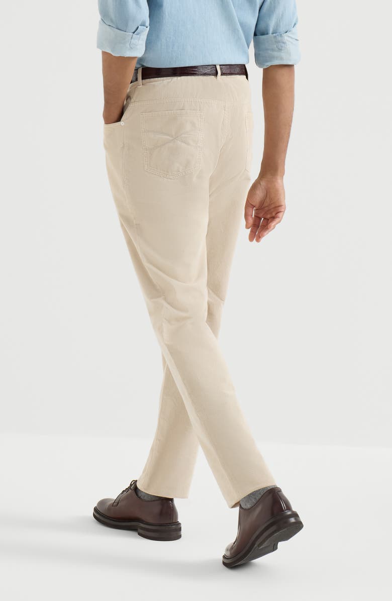 Brunello Cucinelli Garment-dyed five-pocket trousers in cotton narrow wale corduroy, Alternate, color, Sand