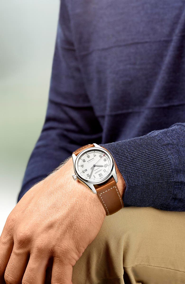 Longines Spirit Automatic Leather Strap Watch, 42mm, Alternate, color,