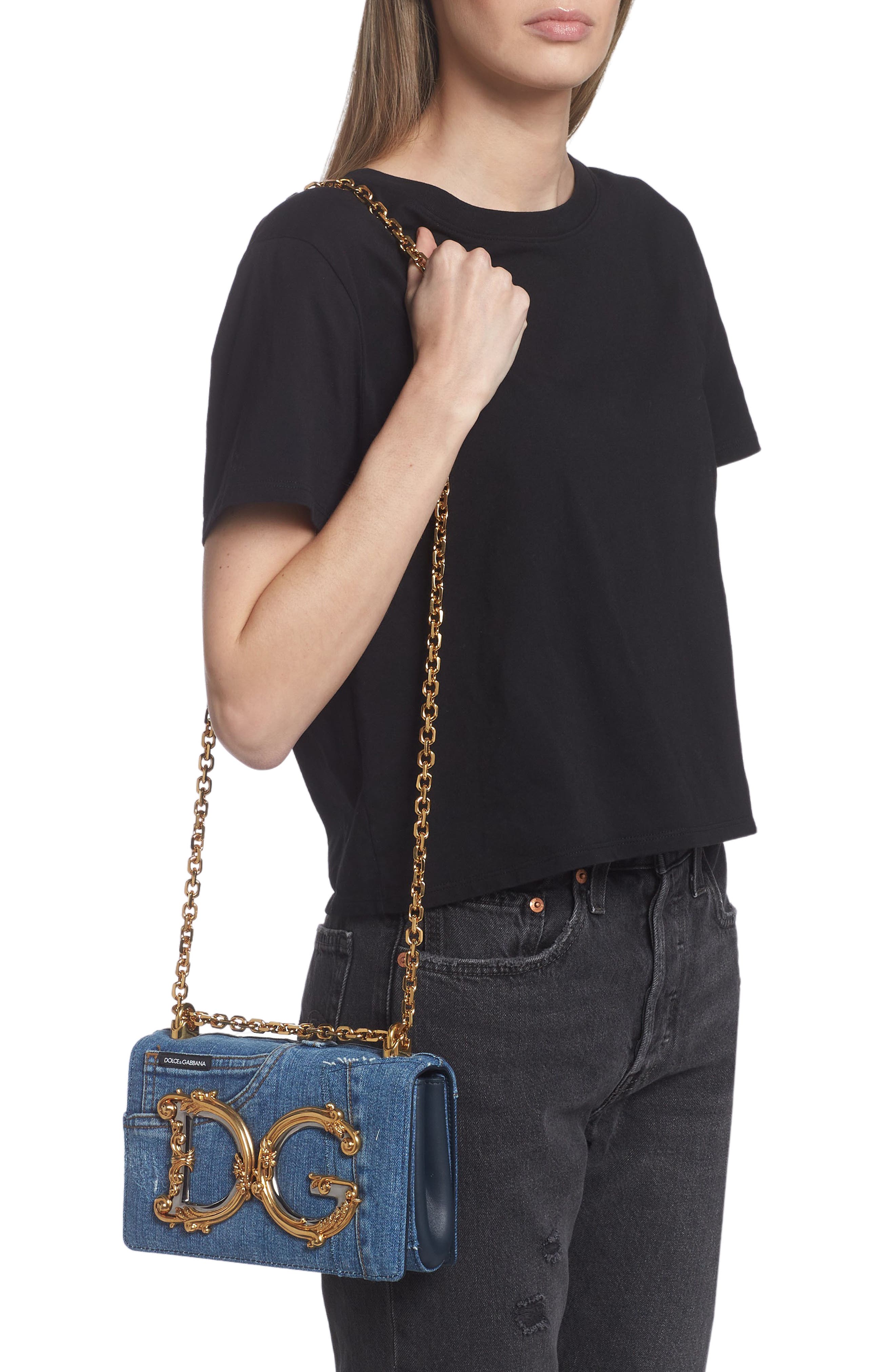 Dolce&Gabbana DG Girls Patchwork Denim Crossbody Bag, Alternate, color, 