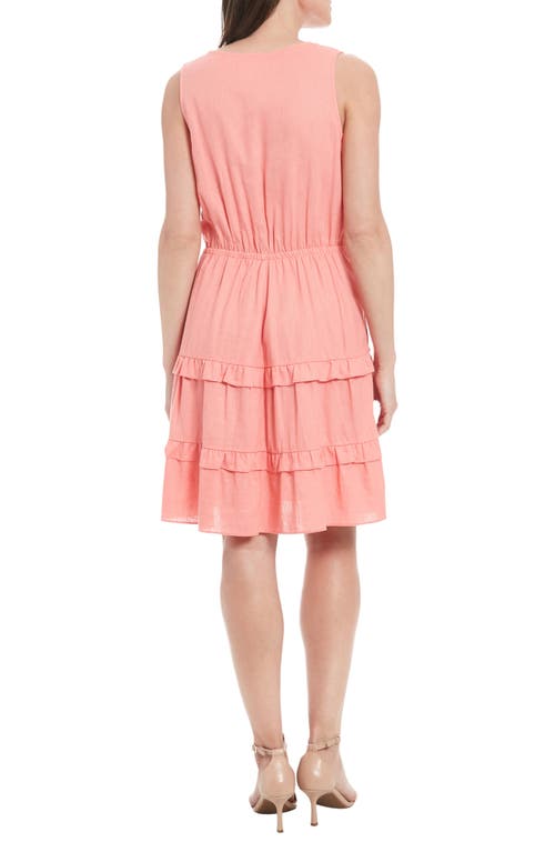 London Times Sleeveless Linen Blend Tiered Dress In Strawberry Ice