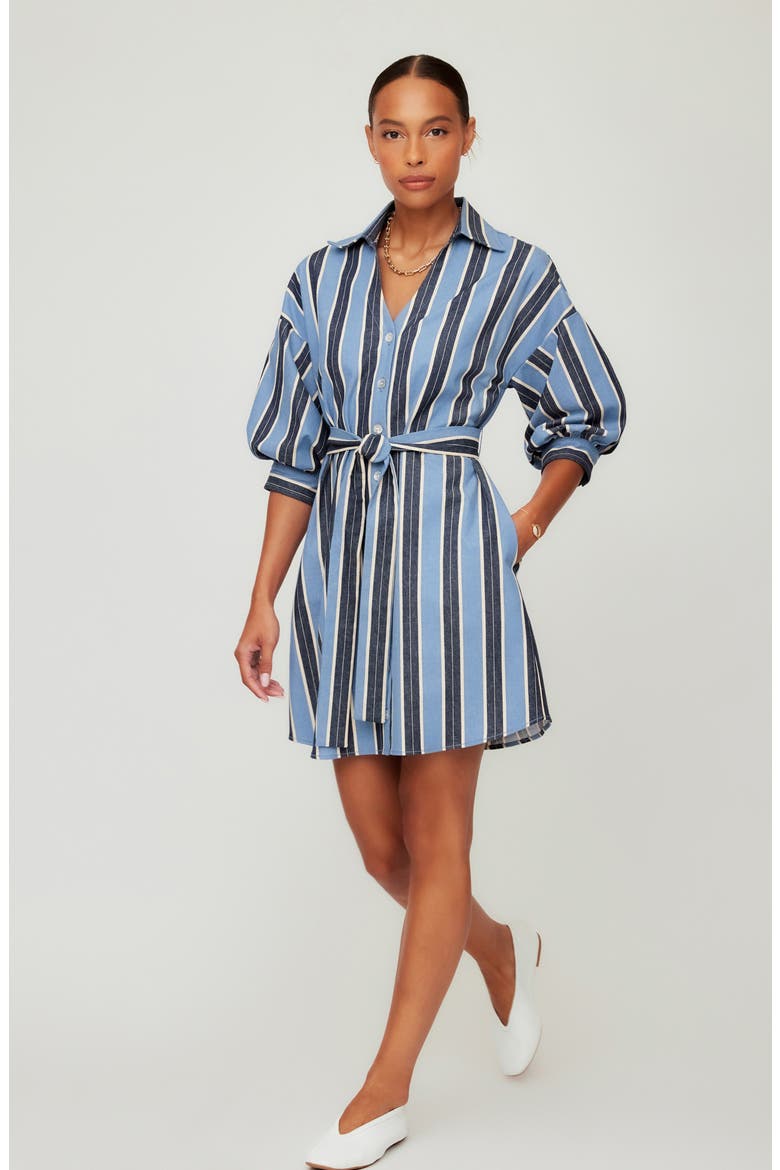 Blaire Stripe Lantern Sleeve Stretch Cotton Shirtdress, Alternate, color, BLUE/ CREAM