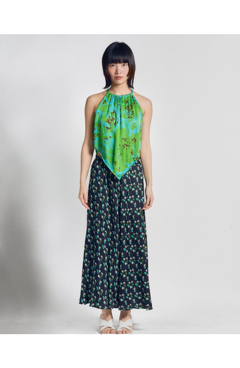 Lost Pattern NYC "Beach Blossom" Satin Midi Skirt, Alternate, color, Black