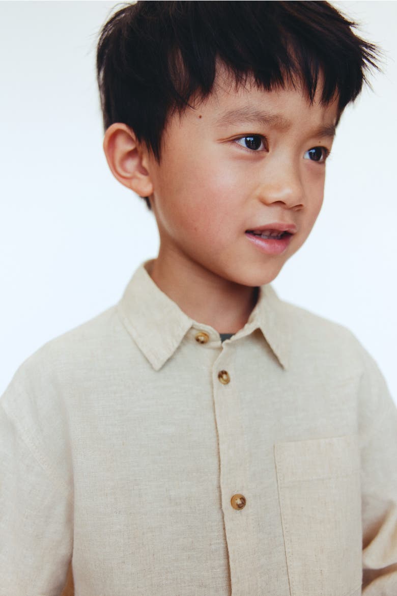 Linen-blend Shirt, Alternate, color, Light beige