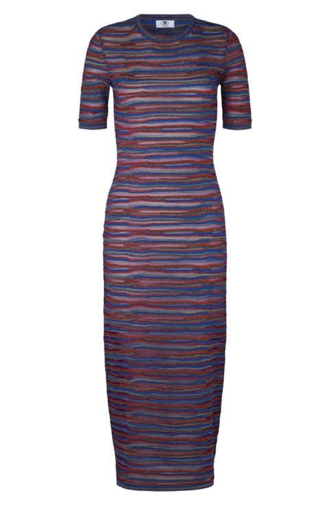 Stripe Short Sleeve Wool Blend Knit Dress