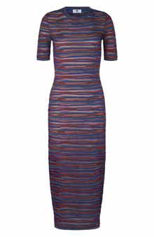 M Missoni Stripe Short Sleeve Wool Blend Knit Dress