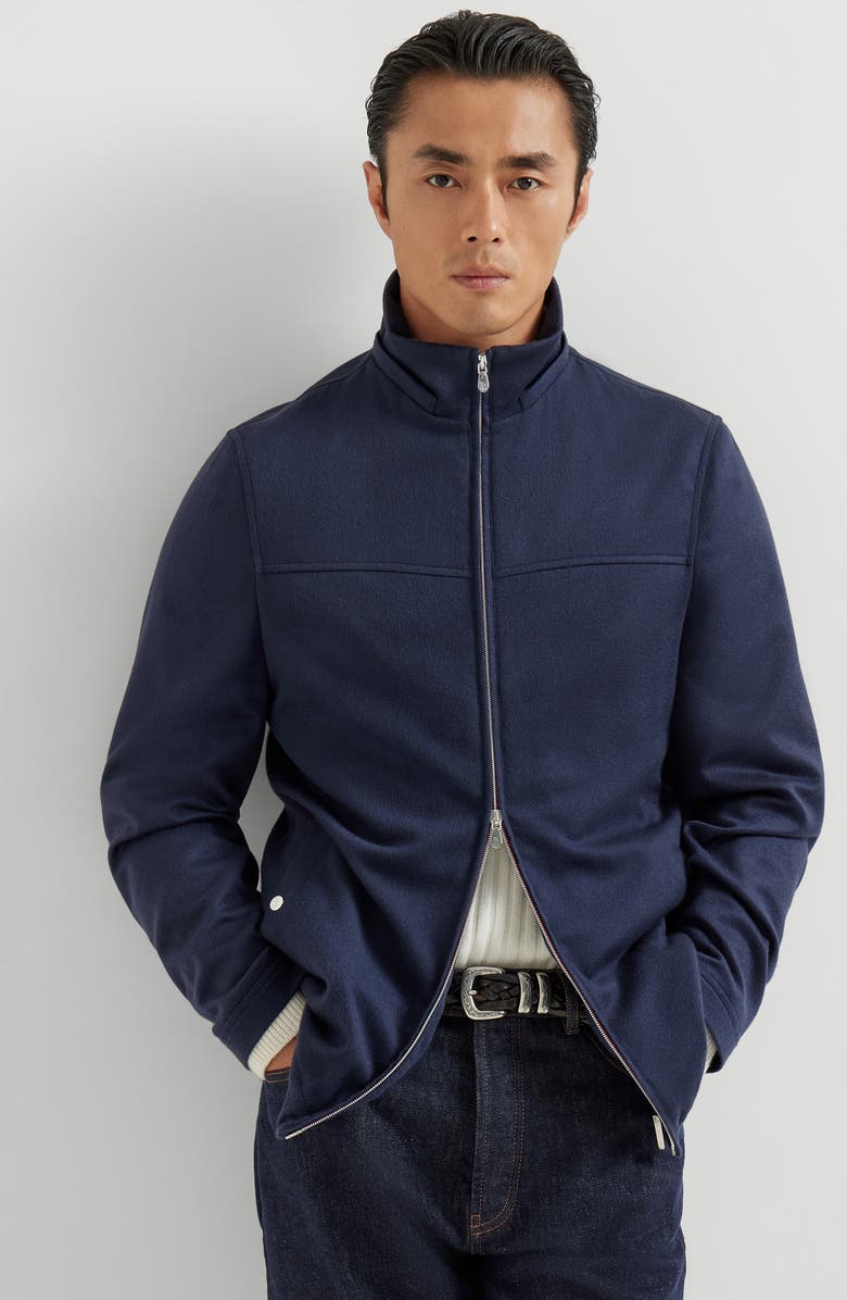 Brunello Cucinelli Cashmere biker jacket, Alternate, color, Blue