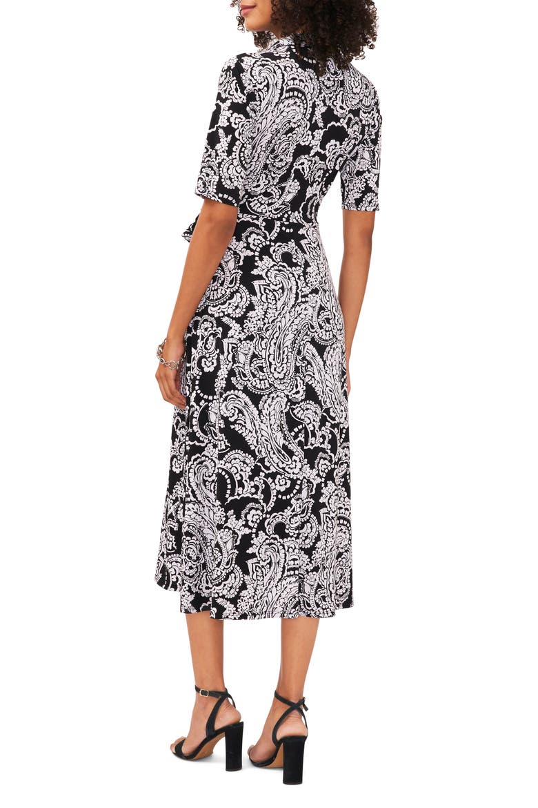Print Faux Wrap Midi Dress, Alternate, color, BLACK/WHITE 010