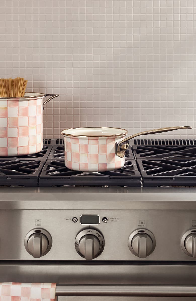 MACKENZIE CHILDS Rosy Check Enameled Steel 2.5-Quart Saucepan, Alternate, color, Rosy
