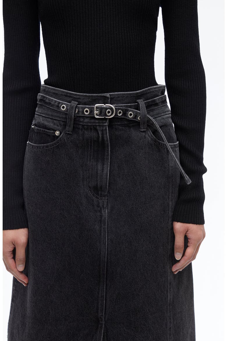 A-Line Denim Midi Skirt, Alternate, color, WASHED BLACK