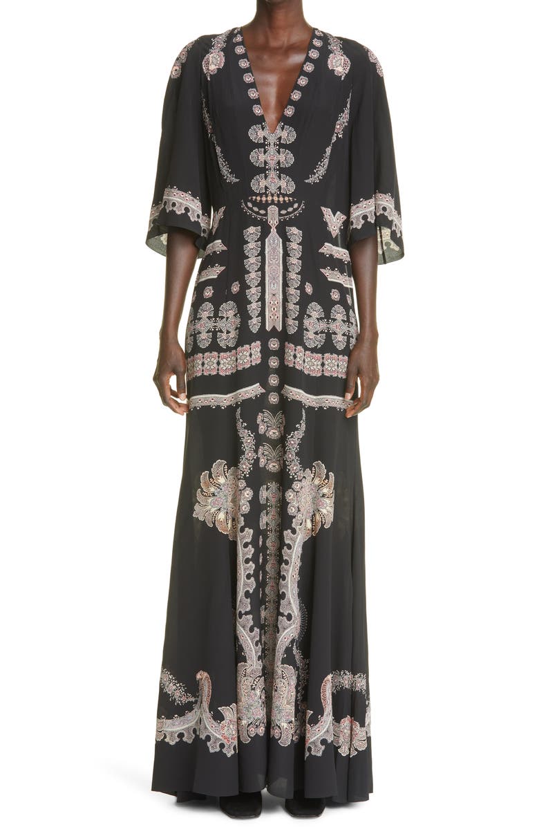 Etro Burning Silk Maxi Dress, Main, color, 