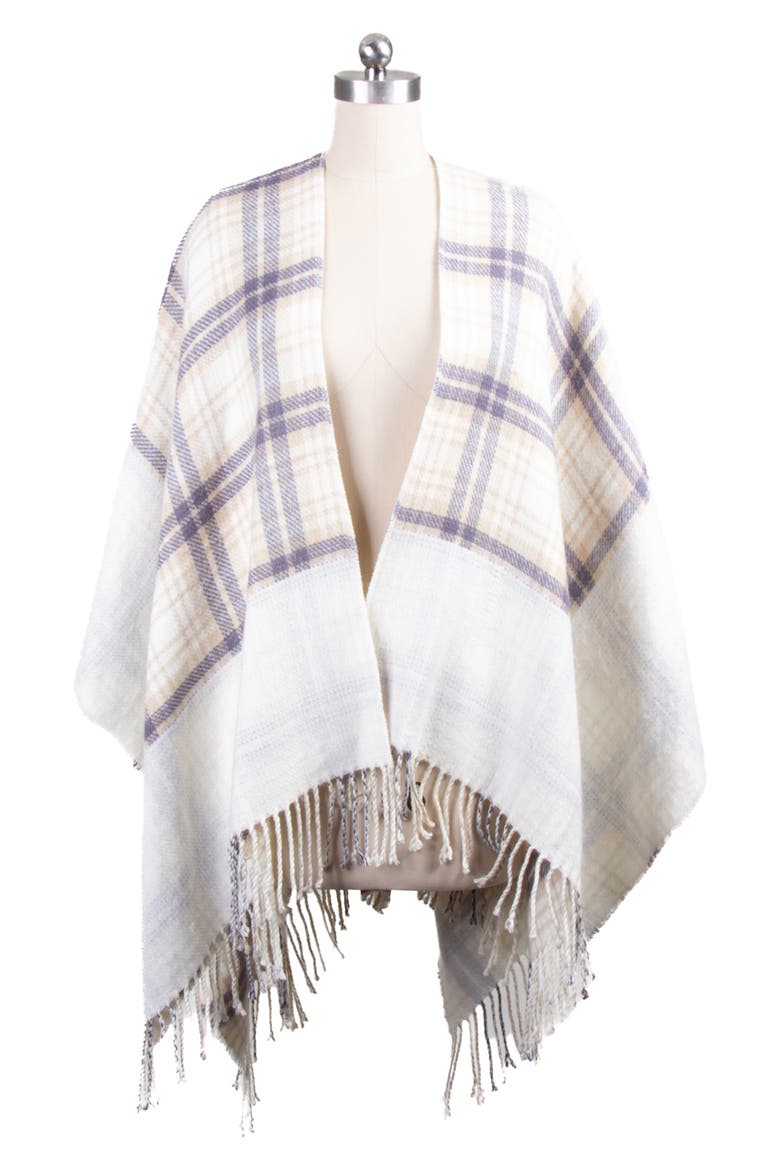 Plaid Tassel Ruana, Alternate, color, IVORY