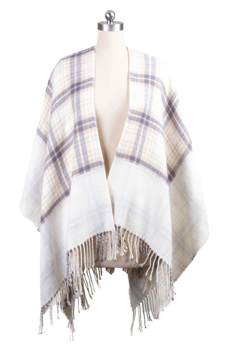 SAACHI Plaid Tassel Ruana, Alternate, color, Ivory