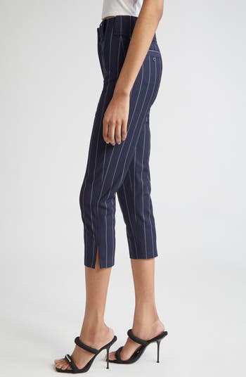 Pinstripe High Waist Baseball Capri Pants