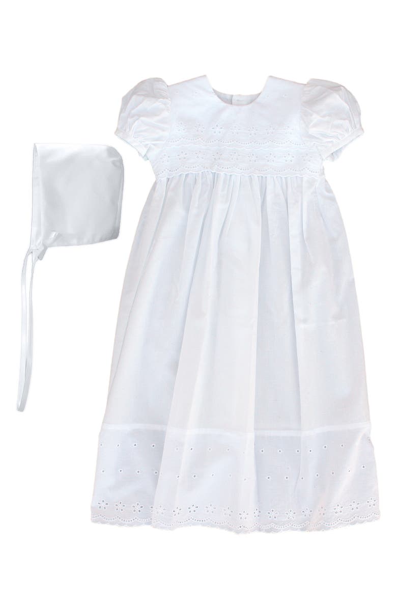 Little Things Mean a Lot Cotton Eyelet Christening Gown, Main, color, White
