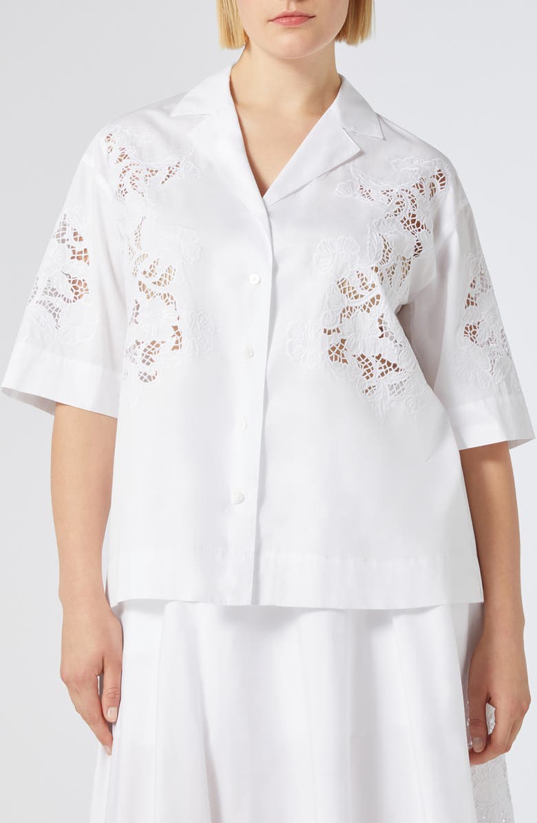 Marina Rinaldi Turchia Cotton Poplin Camp Shirt, Main, color, Optical White