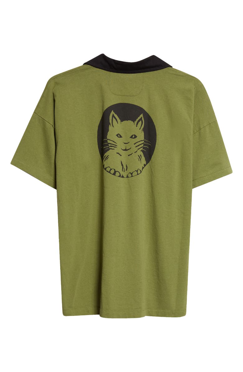 Bode Cat Patch Cotton Polo, Alternate, color, Green
