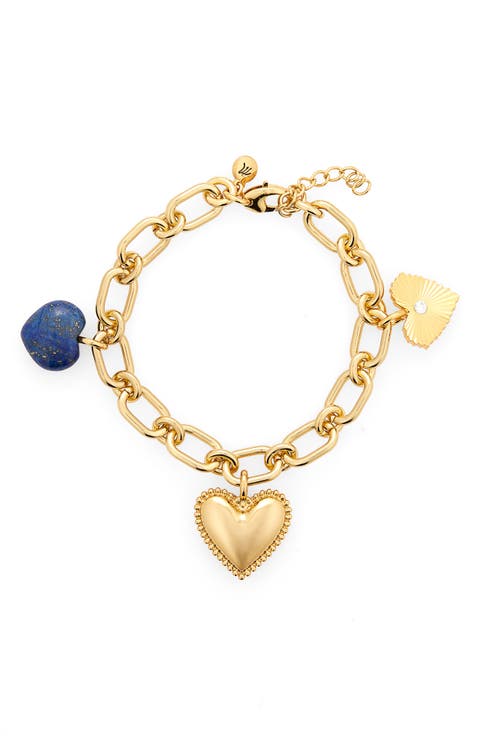 Engine Turned Lapis Heart Charm Bracelet