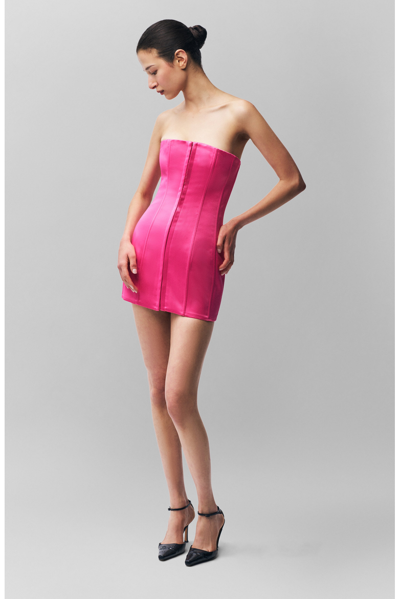 Satin Corset Dress, Alternate, color, True Pink