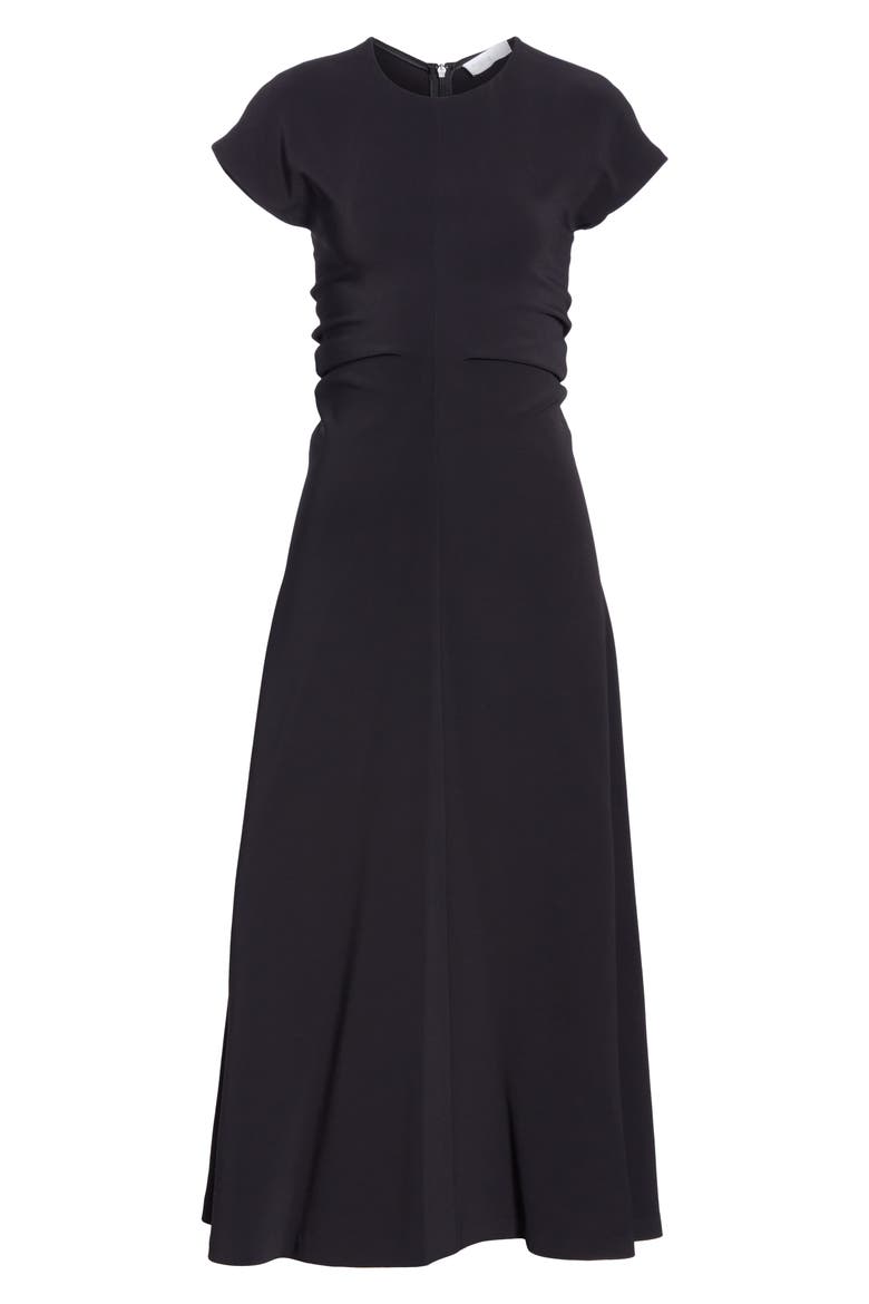 Ruched Stretch Cady Dress, Alternate, color, BLACK