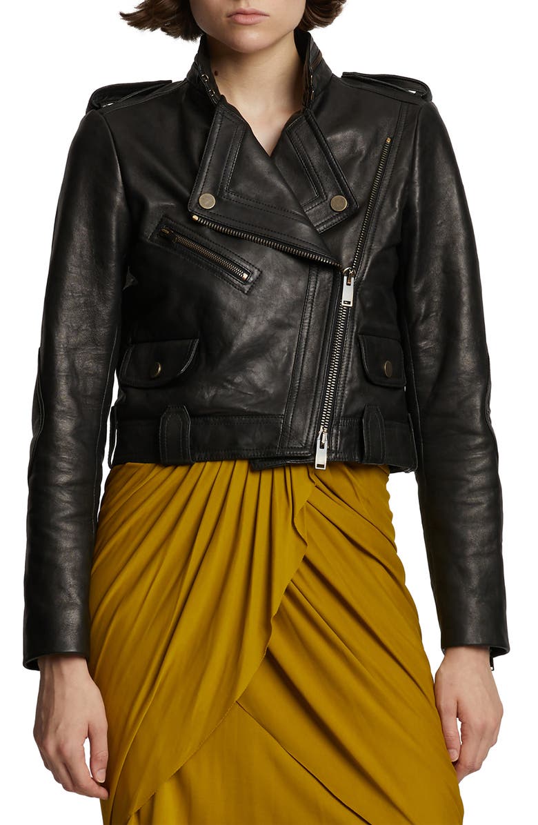 Proenza Schouler Leather Crop Moto Jacket, Main, color,