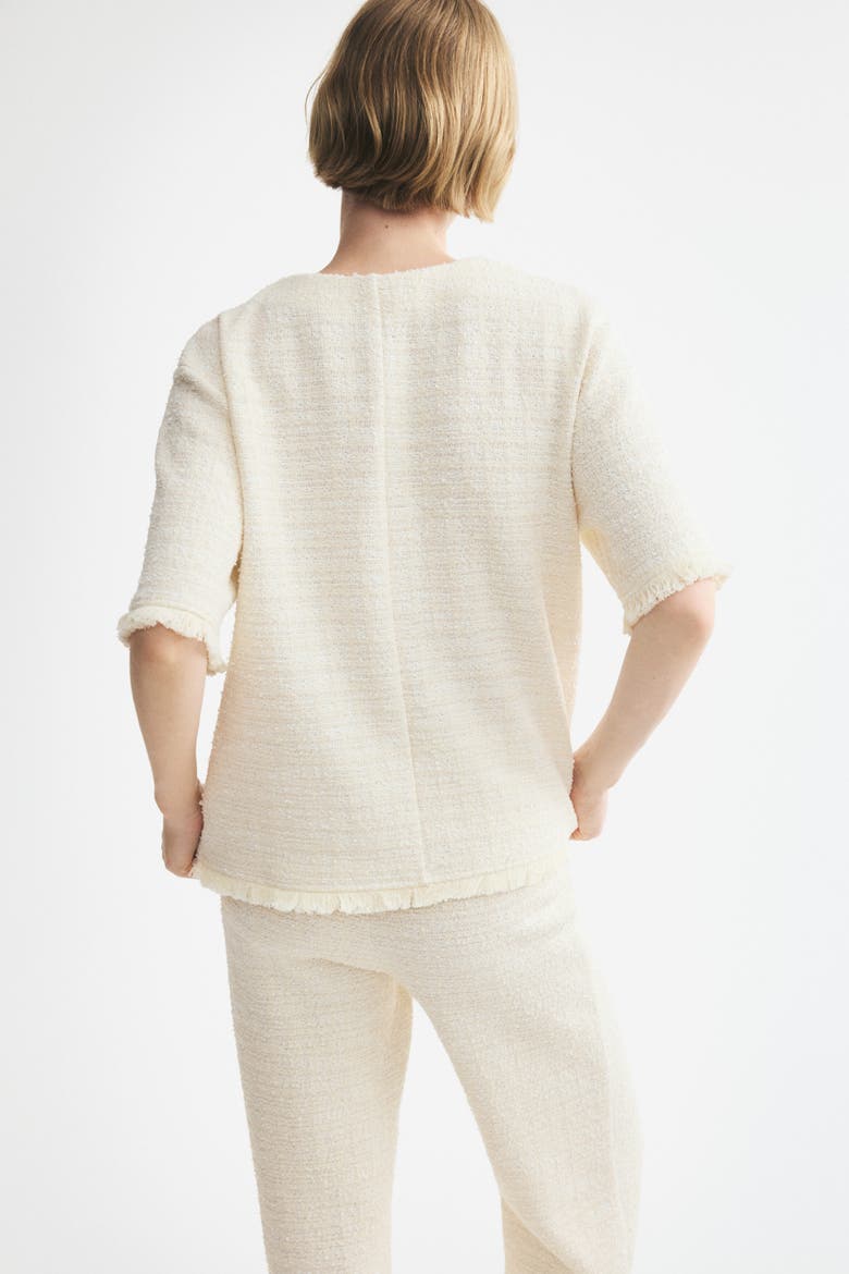 Bouclé-knit Top With Fringe, Alternate, color, Cream