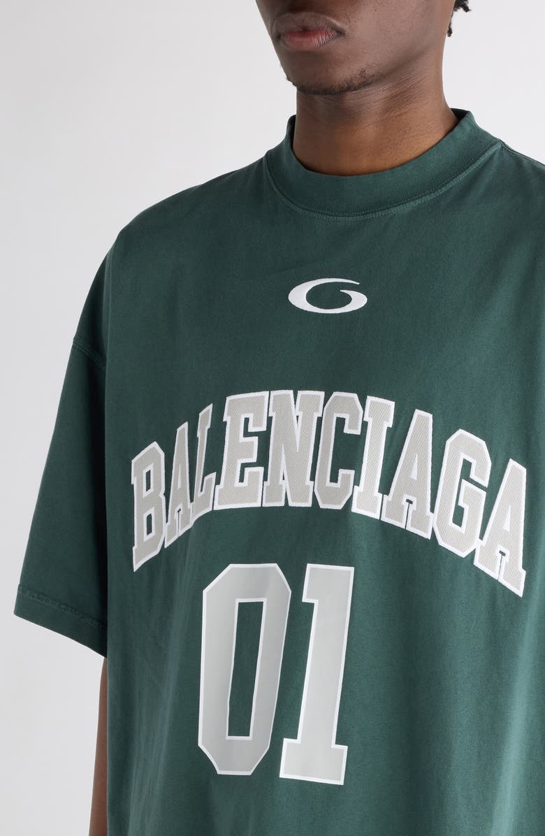 Balenciaga Jersey Oversize Cotton T-Shirt, Alternate, color, 6399 Dark Green/ Light Gry