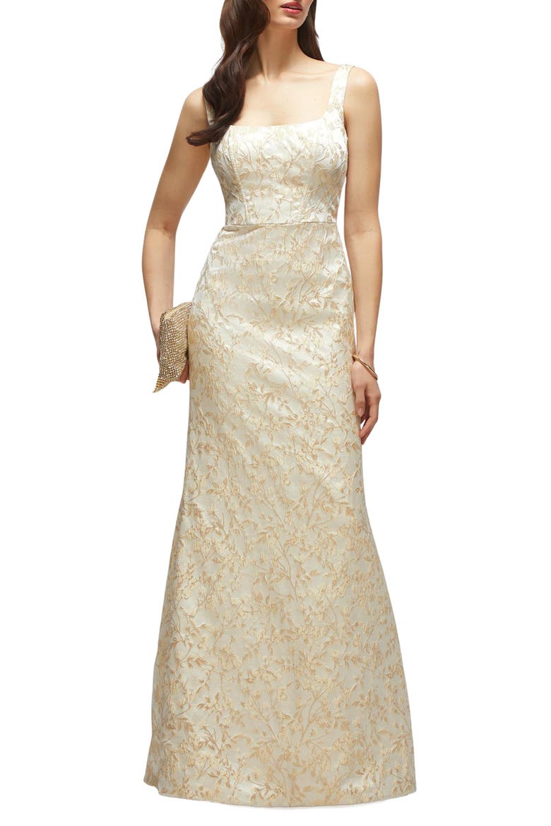 Bettina Metallic Brocade Trumpet Gown, Main, color, CHAMPAGNE FILIGREE