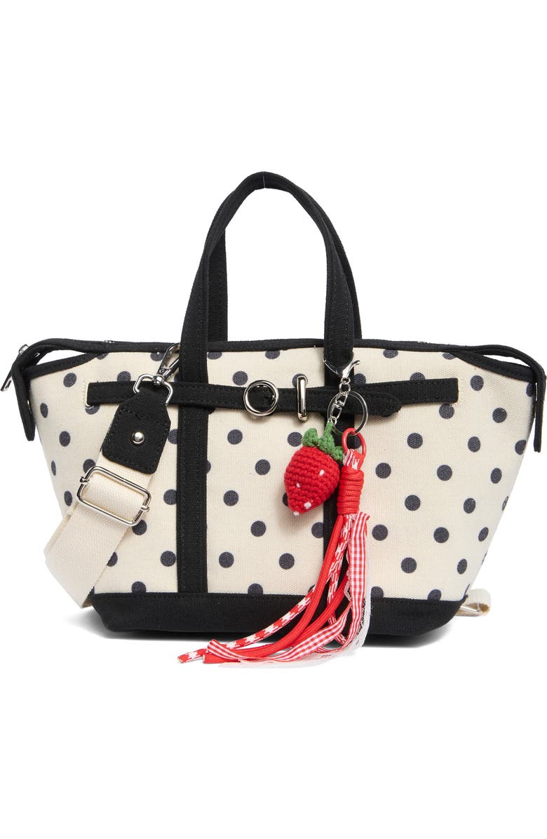 Madden Girl Mini Canvas Tote, Main, color, Natural/ Black Polka Dot