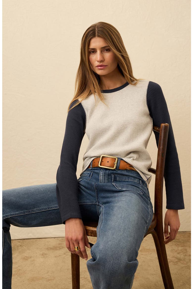 Apres Colorblock Long Sleeve Waffle Knit Top, Alternate, color, LIGHT GREY VARSITY